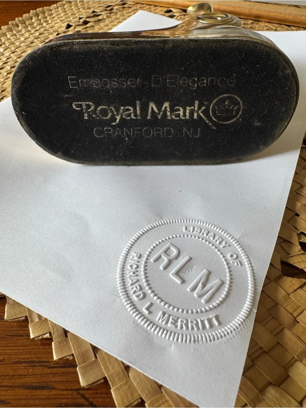 Vintage Solid Brass Desk Embosser Heavy Monogram Paper Press Seal Royal Mark RLM